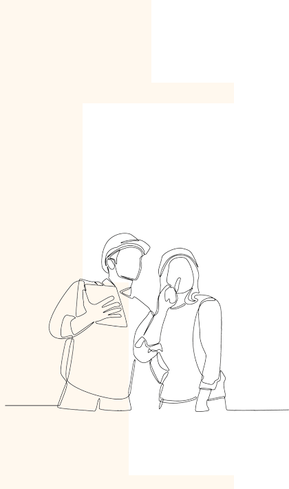 ヘルメットをかぶった職人の男性と資料を持つ女性のイラスト